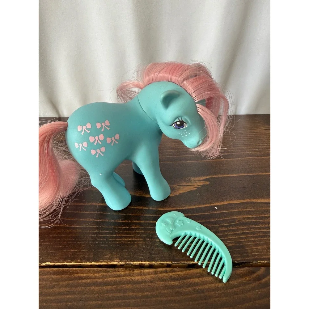 Vintage 1983 My Little Pony G1 Bow Tie Aqua Blue Pink Hair with Comb Hasbro‎
